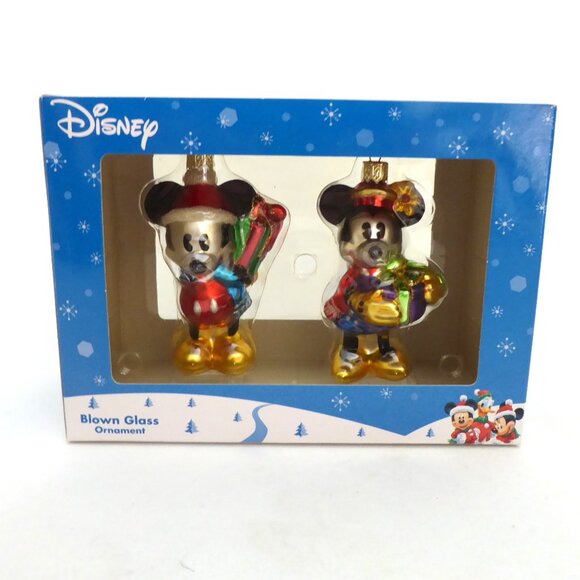 Disney Other - NEW 4” DISNEY MICKEY MINNIE MOUSE BLOWN GLASS HOLIDAY ORNAMENT SET